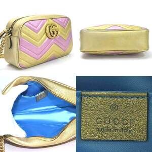 Gucci Bag Gold Pink Marmont Quilted Finish GG Leather Shoulder